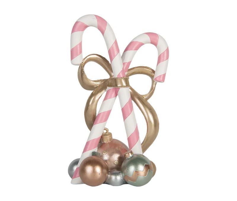 Décoration sucres d'orge roses blancs croisés nœud doré boules décoratives L19 x l14 x H30cm