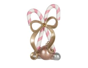 Décoration sucres d'orge roses blancs croisés nœud doré boules décoratives L19 x l14 x H30cm