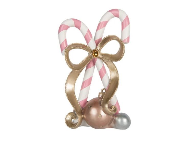 Décoration sucres d'orge roses blancs croisés nœud doré boules décoratives L19 x l14 x H30cm