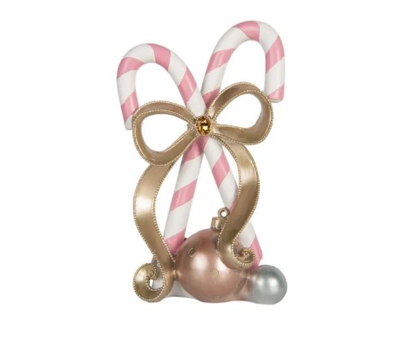 Décoration sucres d'orge roses blancs croisés nœud doré boules décoratives L19 x l14 x H30cm