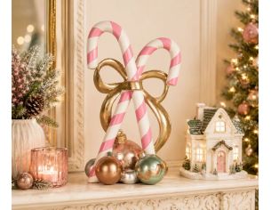 Décoration sucres d'orge roses blancs croisés nœud doré boules décoratives L19 x l14 x H30cm