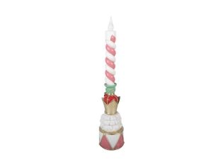 Bougeoir casse-noisette couronne dorée bougie torsadée rose blanc L9 x l10 x H45cm