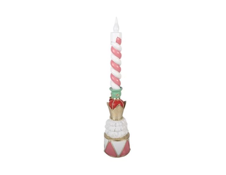 Bougeoir casse-noisette couronne dorée bougie torsadée rose blanc L9 x l10 x H45cm