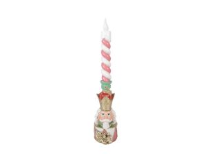 Bougeoir casse-noisette couronne dorée bougie torsadée rose blanc L9 x l10 x H45cm