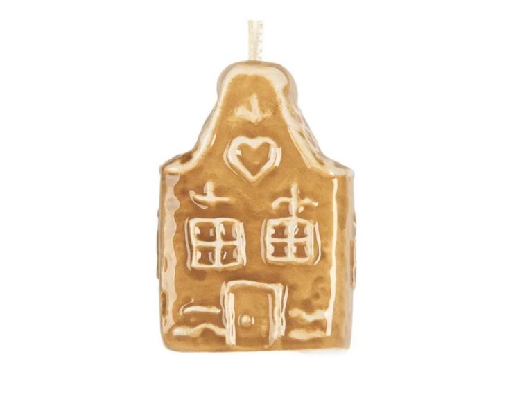Suspension maison pain d'épices marron cœur fenêtres porte H6cm