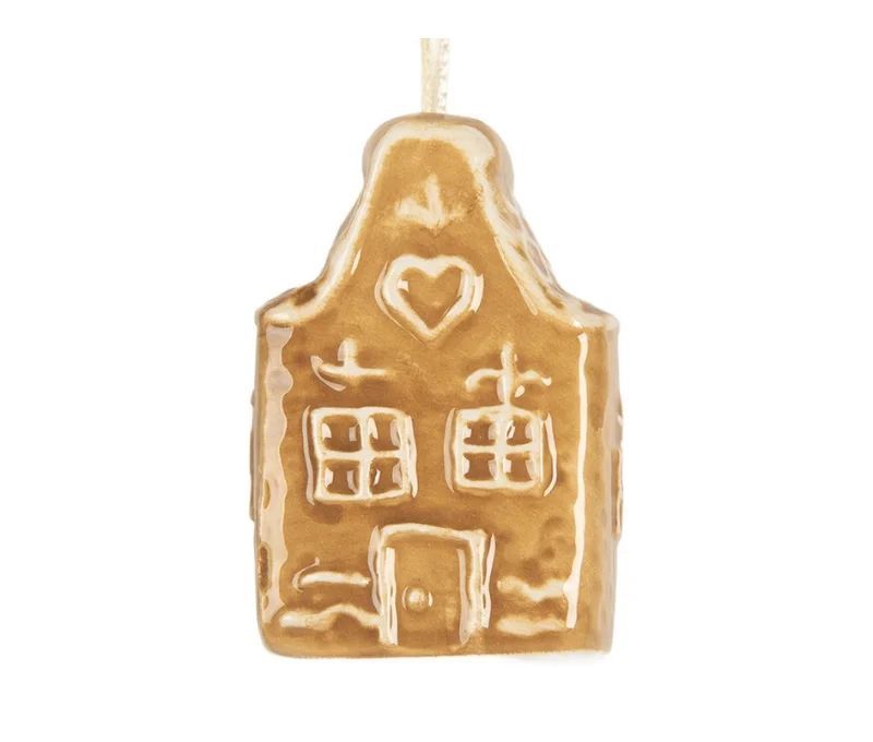 Suspension maison pain d'épices marron cœur fenêtres porte H6cm