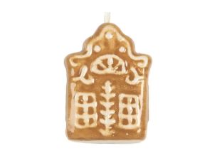 Suspension maison pain d'épices marron rosace fenêtres rameau H6cm