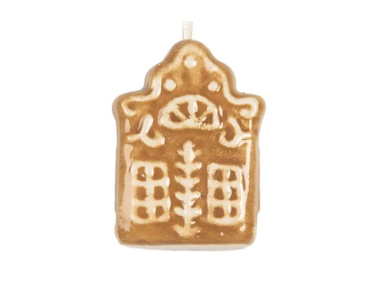 Suspension maison pain d'épices marron rosace fenêtres rameau H6cm