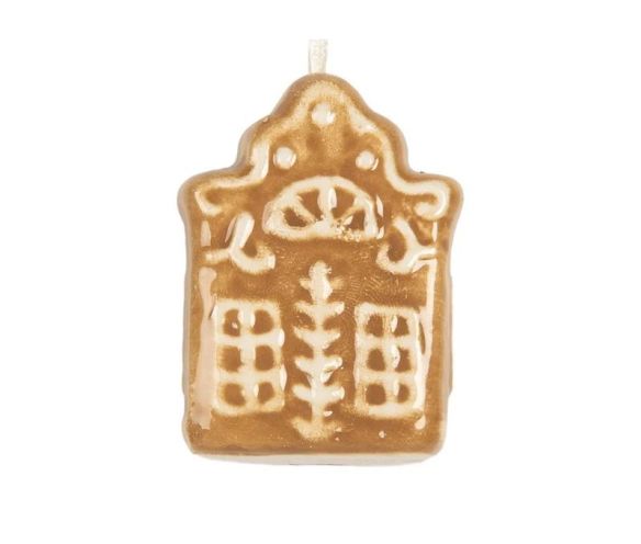 Suspension maison pain d'épices marron rosace fenêtres rameau H6cm