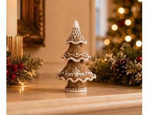 Arbre de Noël pain d'épices brun blanc à pois rouges H11cm