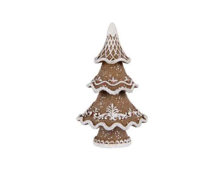 Arbre de Noël pain d'épices brun blanc à pois rouges H11cm