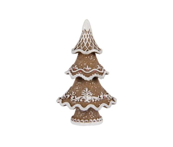 Arbre de Noël pain d'épices brun blanc à pois rouges H11cm