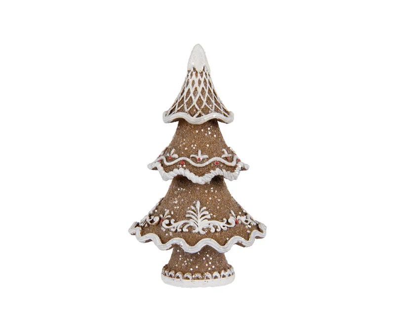 Arbre de Noël pain d'épices brun blanc à pois rouges H11cm
