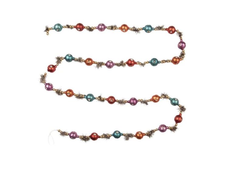 Guirlande de Noël perles verre turquoise rose orange doré 180cm