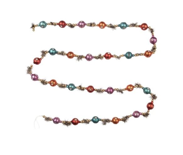 Guirlande de Noël perles verre turquoise rose orange doré 180cm