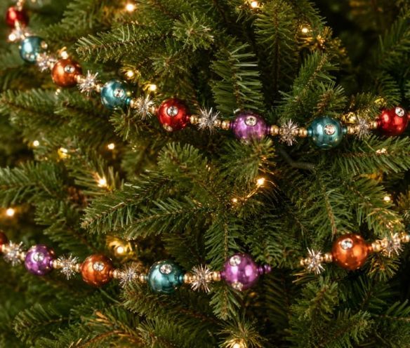 Guirlande de Noël perles verre turquoise rose orange doré 180cm