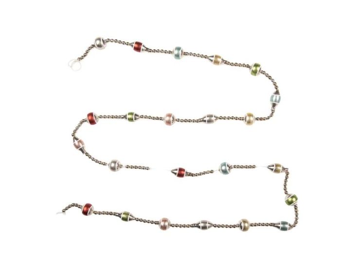 Guirlande de Noël perles argentées rouge vert rose doré verre 180cm