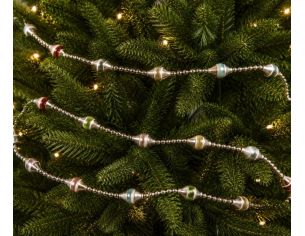 Guirlande de Noël perles argentées rouge vert rose doré verre 180cm