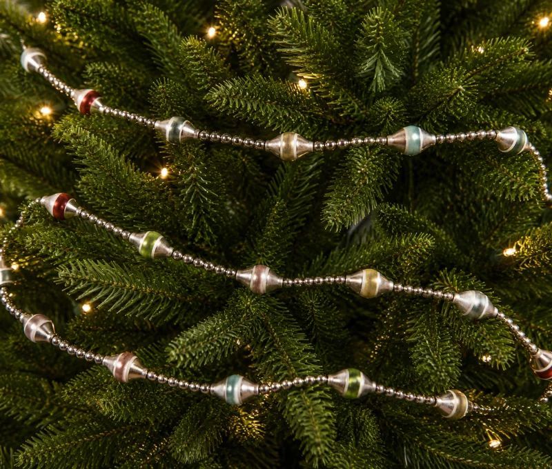 Guirlande de Noël perles argentées rouge vert rose doré verre 180cm