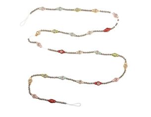 Guirlande de Noël perles argentées strass rouge vert doré verre 180cm