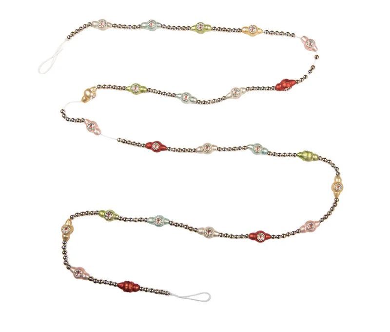 Guirlande de Noël perles argentées strass rouge vert doré verre 180cm