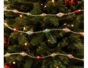 Guirlande de Noël perles argentées strass rouge vert doré verre 180cm