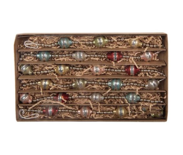 Guirlande de Noël perles argentées facettées rouge doré rose verre 180cm