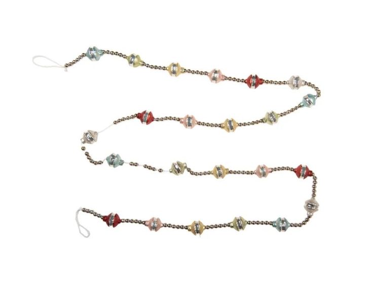 Guirlande de Noël perles argentées facettées rouge doré rose verre 180cm
