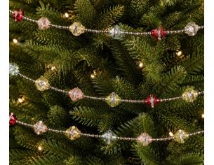 Guirlande de Noël perles argentées facettées rouge doré rose verre 180cm