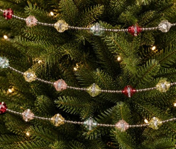Guirlande de Noël perles argentées facettées rouge doré rose verre 180cm