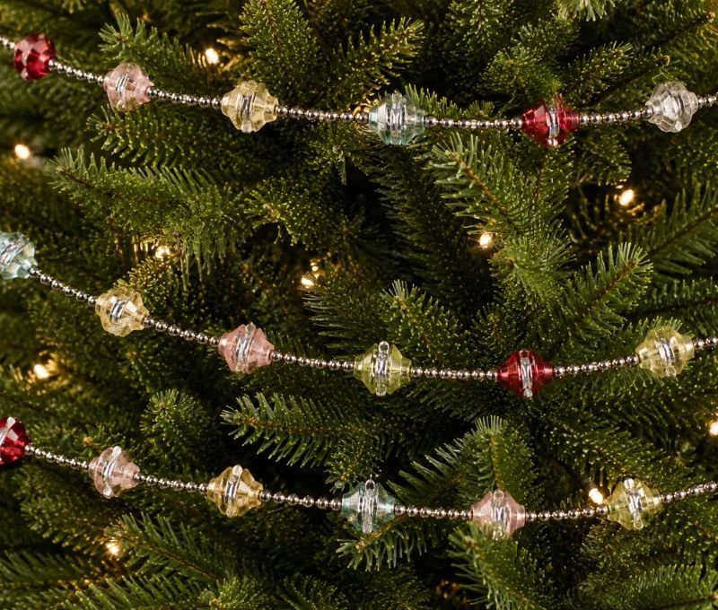 Guirlande de Noël perles argentées facettées rouge doré rose verre 180cm