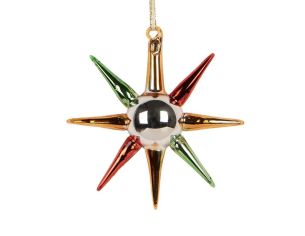 Suspension étoile de Noël verre rouge vert doré H11cm
