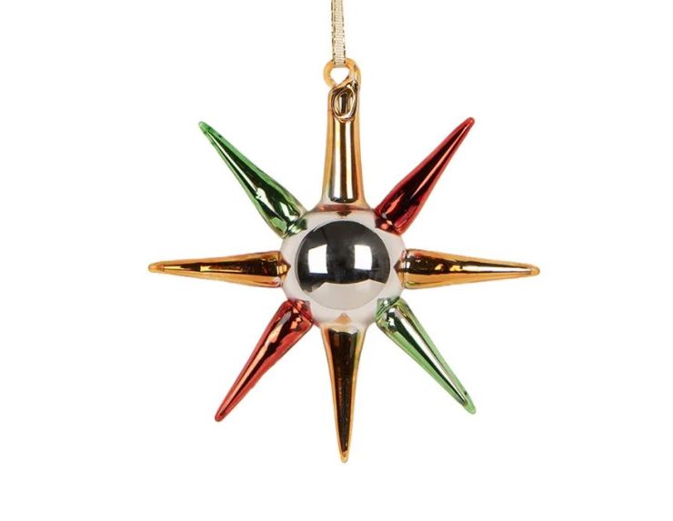 Suspension étoile de Noël verre rouge vert doré H11cm