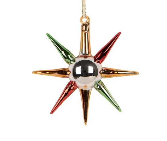 Suspension étoile de Noël verre rouge vert doré H11cm