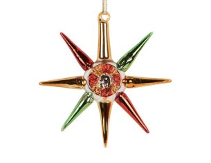 Suspension étoile de Noël verre rouge vert doré H11cm