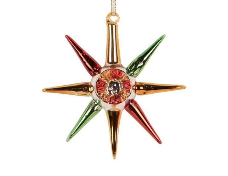 Suspension étoile de Noël verre rouge vert doré H11cm