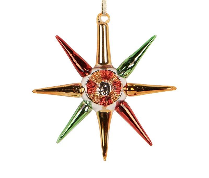 Suspension étoile de Noël verre rouge vert doré H11cm