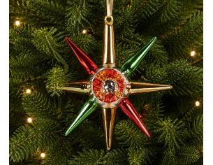 Suspension étoile de Noël verre rouge vert doré H11cm