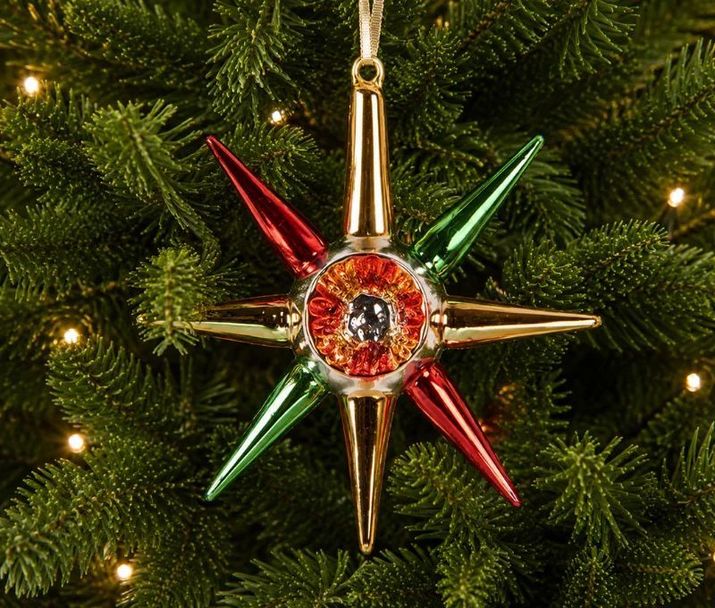Suspension étoile de Noël verre rouge vert doré H11cm