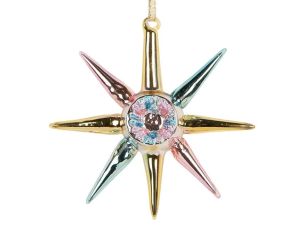 Suspension étoile de Noël verre rose bleu doré H11cm