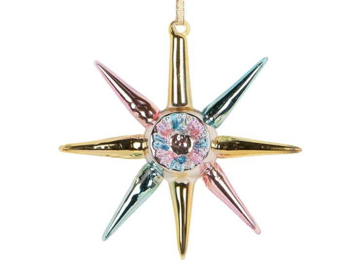 Suspension étoile de Noël verre rose bleu doré H11cm