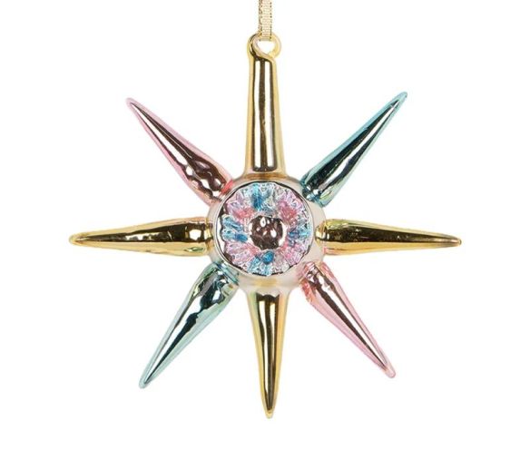 Suspension étoile de Noël verre rose bleu doré H11cm