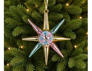 Suspension étoile de Noël verre rose bleu doré H11cm