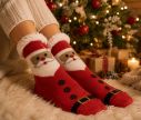 Voir la slide Chaussettes de Noël rouges visage Père Noël bordure blanche moelleuse taille unique
