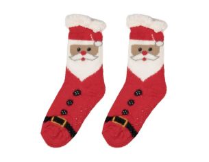 Chaussettes de Noël rouges visage Père Noël bordure blanche moelleuse taille unique