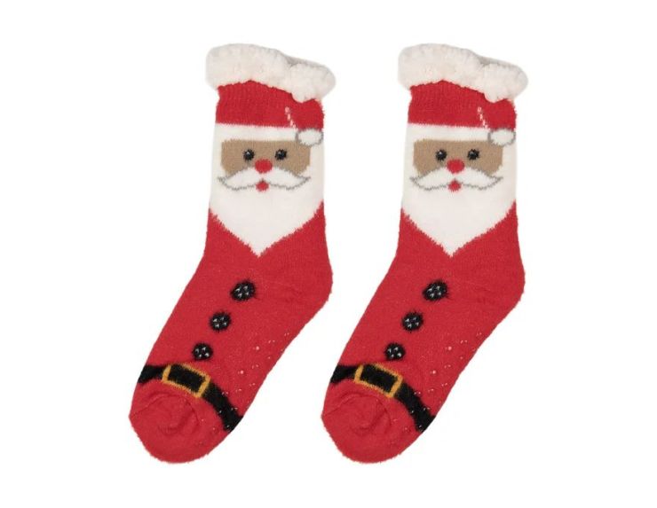 Chaussettes de Noël rouges visage Père Noël bordure blanche moelleuse taille unique