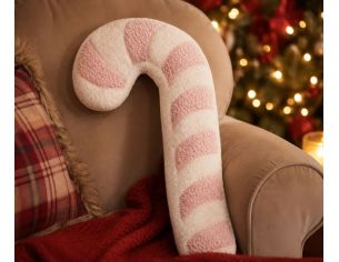 Coussin en forme de canne sucre d'orge rose blanc peluche H40cm
