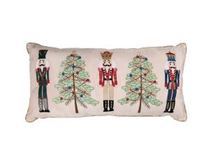 Coussin brodé 3 casse-noisettes sapins de Noël liseré doré 76cm