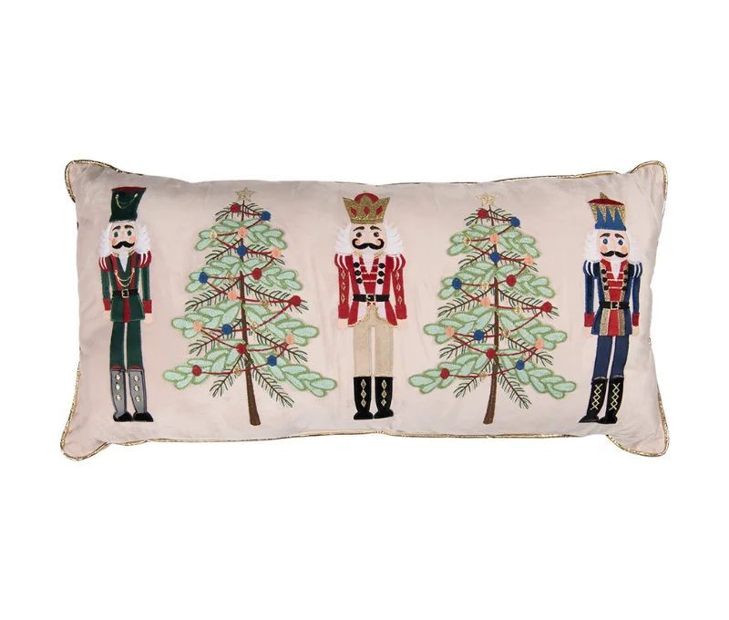 Coussin brodé 3 casse-noisettes sapins de Noël liseré doré 76cm