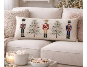 Coussin brodé 3 casse-noisettes sapins de Noël liseré doré 76cm